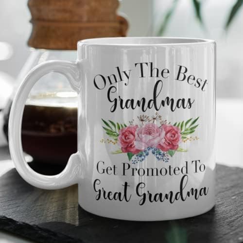 רק הסבתות הטובות ביותר מקודמות לספל סבתא רבא, כוס הכרזת הריון, ספל לחשוף הריון לסבתא 11 עוז לבן