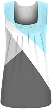 נשים גופיות כיכר-צוואר בסיסי צבע בלוק הנלי חולצות מקרית זורם חולצה אפוד חולצות קיץ ללא שרוולים קפלים