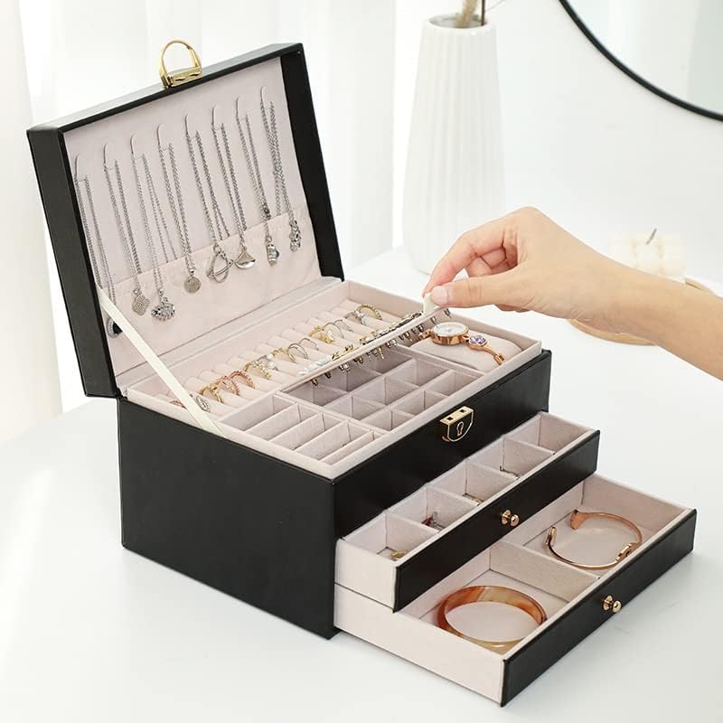 מארגן קופסאות תכשיטים של Zhuhw PU לנשים עגילי טבעות טבעות שרשרת מארז אופנה מחזיק תצוגה בנות מתנה הטובה