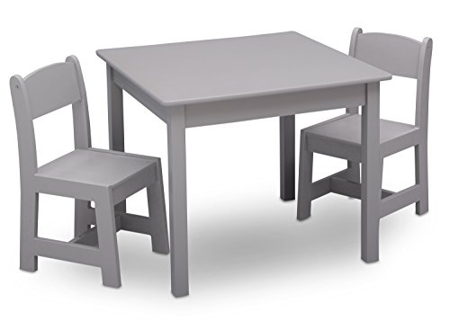 שולחן וכיסא עץ לילדים דלתא בגודל שלי - אידיאלי לאומנויות ומלאכות, זמן חטיפים ועוד-גרין גארד גולד מוסמך, אפור, סט