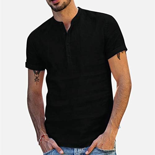 UBST 2022 קיץ חדש Mens Menle חולצות הנלי כותנה פשתן כותנה שרוול קצר כפתור קדמי קדמי רזה מתאים לחולצת