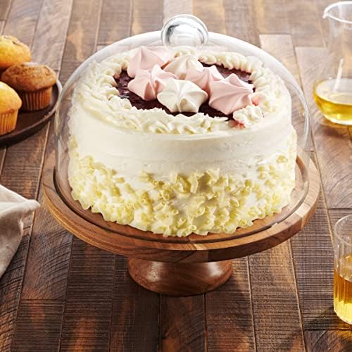 גודינגר עוגת סטנד עם כיפה, 2 ב1 עץ עוגת צלחת מגש הגשה עם זכוכית כיפה, גבינת לוח, בית תפאורה חנוכת בית מתנה