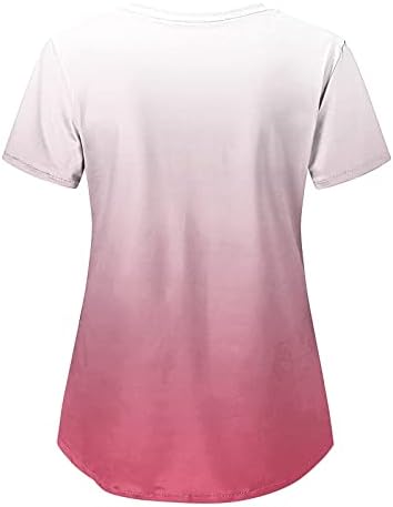 מתגנדר חולצות לנשים קיץ שיפוע מודפס רופף קצר שרוול כיס מפנק יומי חולצות לשפשף חולצות