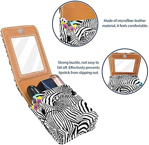 זברה אמנות הדפסת שפתון מקרה מחוץ שפתון מחזיק עבור ארנק מיני שפתון תיק נסיעות קוסמטי פאוץ עם מראה