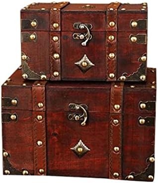 WJCCY רטרו אוצר חזה וינטג 'קופסת אחסון מעץ מארגן בסגנון עתיק לתיבה תיבת תכשיטים