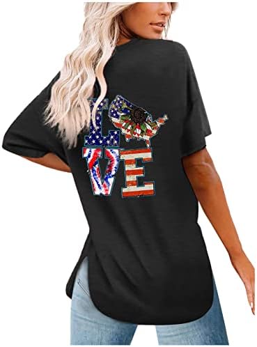 יום העצמאות צמרות שרוול קצר מוליך דגל אמריקאי הדפס דגל צווארון חולצות פטריוטיות 4 ביולי סוודר טיז סוודר
