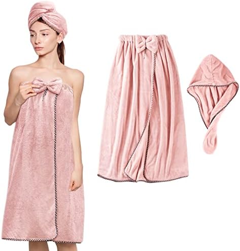 קויקי נשים מיקרופייבר אמבט מגבת לעטוף-מתכוונן רך גוף כורכת שמלה עם שיער מגבת למקלחת לאחר גוף וראש כיסוי,