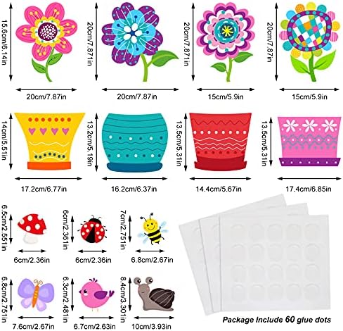 28 חתיכות פרח מגזרות פרחי לוח מודעות עציץ נייר מגזרות עם 3 גיליונות דבק נקודת נקודות האביב פורח