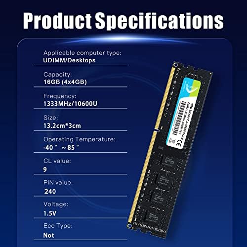 DDR3 RAM 16GB ערכת PC3 10600U DDR3 1333 DIMM RAM CL9 240 פינים ללא שדרוג ללא שדרוג ECC RAM לשולחן העבודה