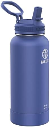 Takeya Pickleball נירוסטה בקבוק מים מבודד עם בחירת מכסה ונשיאה ידית, 32 גרם, עצרת כחולה