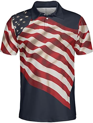 חולצות גולף של Hivichi לגברים חולצת פולו גברים מצחיק חולצת דגל אמריקאית פטריוטית מטורפת
