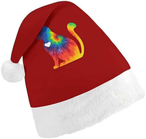 עניבה לצבוע חתול עם לב חג המולד כובע רך קטיפה סנטה כובע מצחיק כפה עבור חג המולד לשנה חדשה חגיגי מפלגה