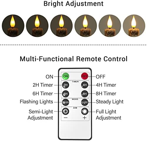 PCHERO ליבנה נרות נרות עם טיימר מרחוק, סוללות שעווה אמיתיות המופעלות על פמוטים חסרי תקע, 9.6 אינץ