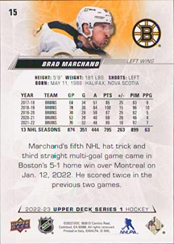 2022-23 סיפון עליון 15 בראד מרצ'נד בוסטון ברוינס סדרה 1 כרטיס מסחר בהוקי NHL