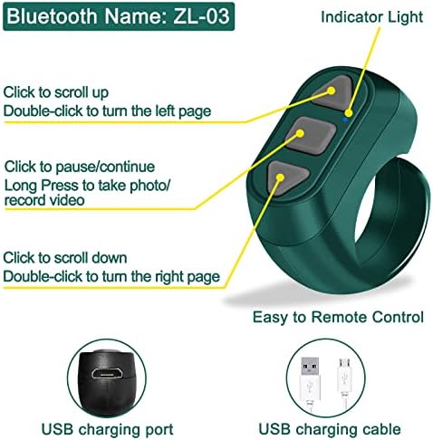 שלט רחוק של Bluetooth עבור Tik Tok, טבעת גלילה של עמוד Turner עבור Tiktok iPhone, iPad, טלפון סלולרי,