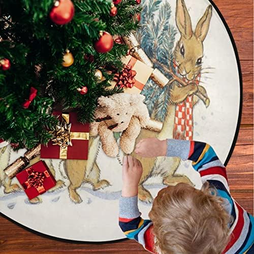 מחצלת עץ חג המולד Visesunny מחצלת חג שמח ערפת שלג קרדינל ארנב ארנב עם עץ עץ מעמד עץ מגן רצפת מגן עץ