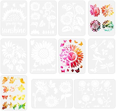 11 חתיכות חמניות פרפרים בצורת ציור שבלונות, לשימוש חוזר קיר פרח תבנית עבור עשה זאת בעצמך