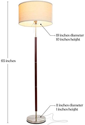 מנורת רצפה לד של ברייטק קרטר, מנורה גבוהה בגוון תוף בגימור עץ אגוז, סלון נהדר, מנורה של אמצע המאה לחדרי