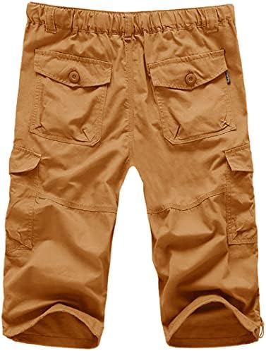 כותנה של קפיטיווד גברים 3/4 מכנסיים קצרים קפרי מכנסי מטען אלסטיים צבאיים מזדמנים עם ריבוי כיסים