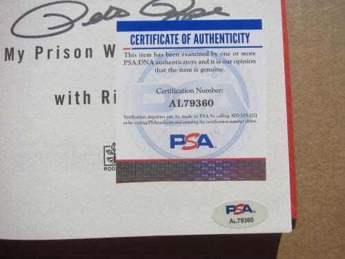פיט רוז חתום ספר כלא שלי ללא סורגים דפוס ראשון בייסבול מכה מלך PSA/DNA - חתימה על MLB Art