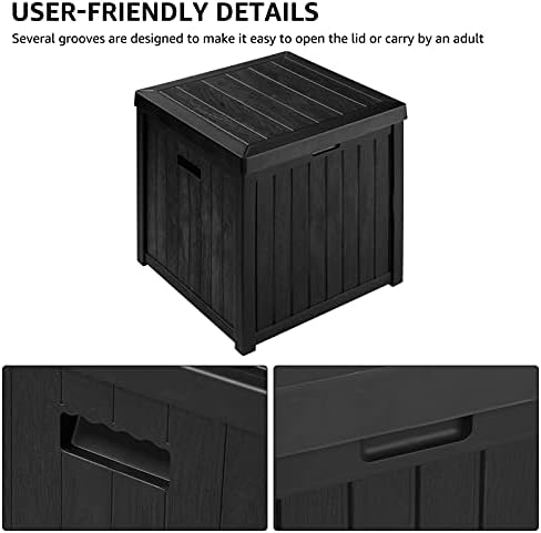 LeisureLife תיבת אחסון חיצונית 52 ליטר, קופסאות סיפון ספסל אחסון סיפון עמיד במים, שחור
