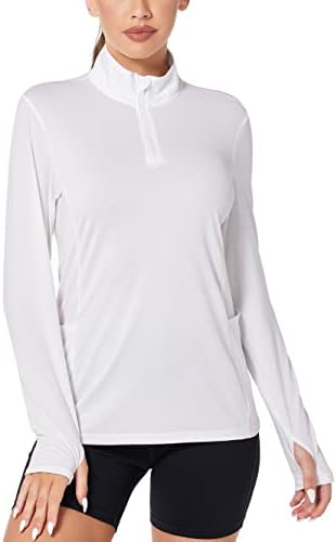 נשים UPF 50+ שרוול ארוך חולצות גולף הגנה על שמש 1/4 חולצת טניס רוכסן מהירות ריצה יבש