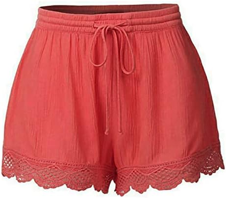 מכנסיים קצרים לנשים אופנת קיץ צבע אחיד רופף שרוול שרוול שרוך מכתש מותניים אלסטיים מכנסיים קצרים