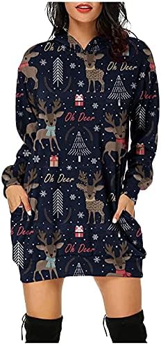 נשים חג המולד הסווטשרט שמלות חידוש חג המולד גרפי טוניקת סווטשירט שמלה מזדמן ארוך שרוולים סוודר מגשר קפוצ ' ון
