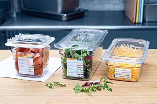 Carlisle Foodservice מוצרים סטורפלוס פלסטיק 1/6 מחבת אוכל עם תווית משולבת למסעדות, 2.5 ליטרים, ברור