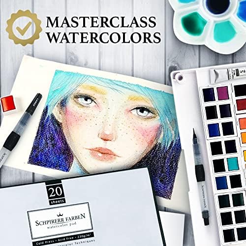 שפיירר פרבן - צבע צבעי מים עם 48 צבעי צבעי מים, 20 גיליונות נייר צבעי מים, 2 מברשות צבע ופלטת צבעי