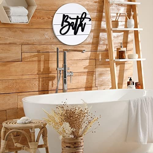 Telihel תלויה כפרי מודרני שלט אמבטיה תלת מימדי לחדר אמבטיה, עיצוב שלט אמבטיה עגול עגול, עיצוב אמבטיה בעבודת יד