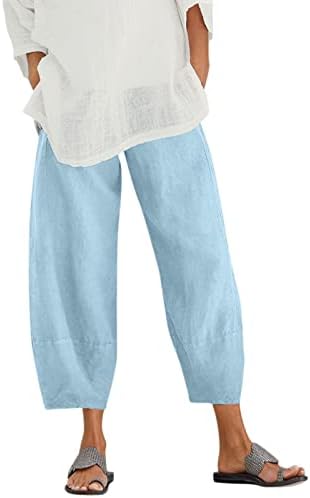 מכנסי קפרי פשתן כותנה נשים לנשים מכנסי קפרי מזדמנים עם כיסים רופפים מכנסי חוף נוחים בוהו נוחים