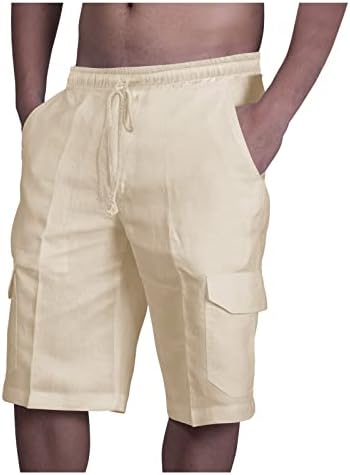 מכנסיים קצרים לגברים רופפים בכושר כותנה מכנסי פשתן מרובי כיס כושר כושר כושר מכנסי חוף מתחת למכנסיים