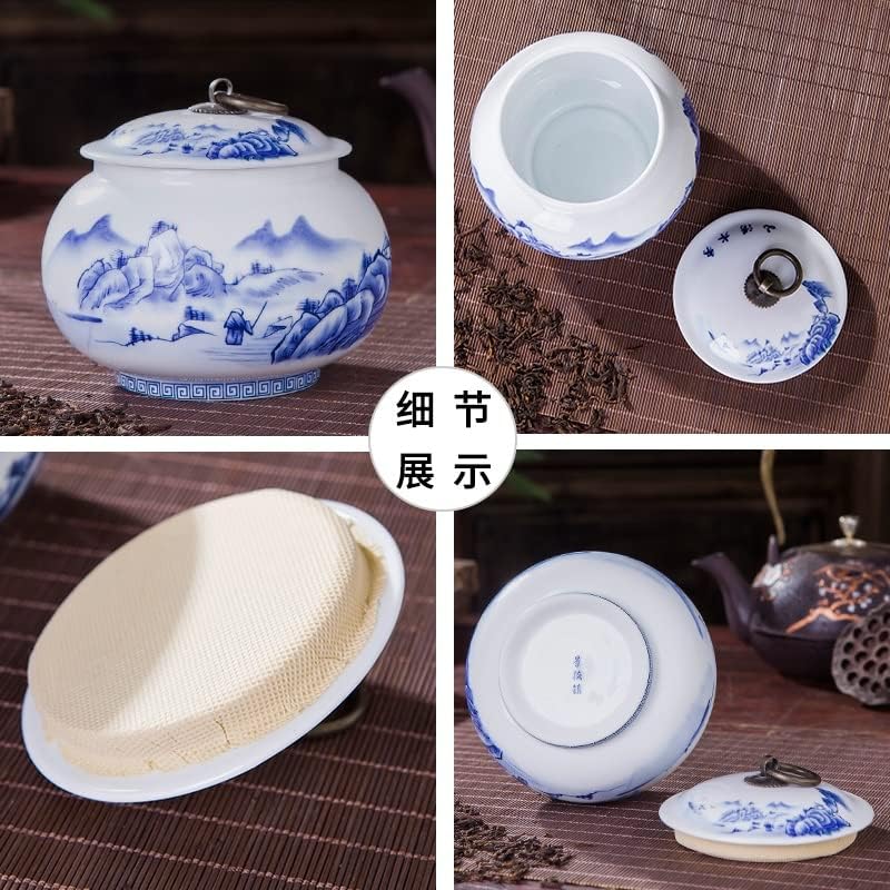 SDFGH Jingdezhen חרסינה כחול -לבן קרמיקה אטומה צנצנת תה צנצנת תה עם מכסה סיר אחסון תה קאדי