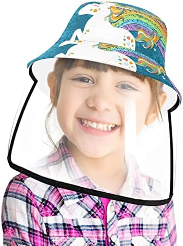 כובע מגן למבוגרים עם מגן פנים, כובע דייג כובע אנטי שמש, קשת מצוירת של חד קרן