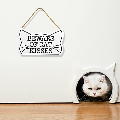 פטזילה חתול סימן מבורך עץ קיר תליית דקור עם תליית חבל מצחיק חתול סימנים עבור בית תפאורה, סימן