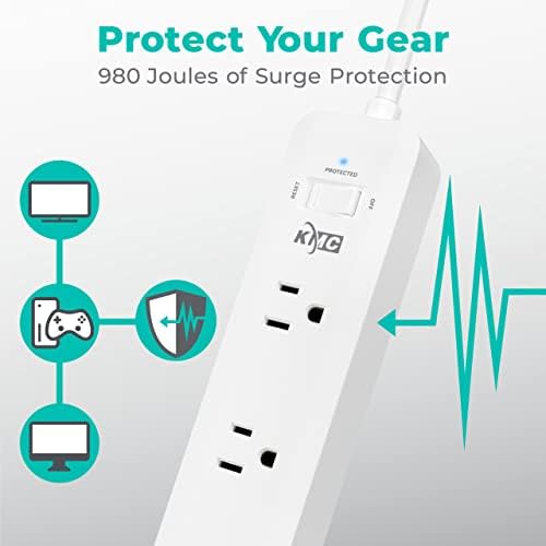 KMC USB-C PD Surge Surge Protector 3-Outlet Struck, יציאת USB-C משלוח חשמל 30W, 2 יציאות USB-A, הגנה על נחשול