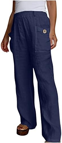 מכנסי קו כותנה של Blukids לנשים מכנסי קו כותנה לנשים מכנסיים בצבע אחיד מכנסי קפריס מזדמנים מכנסיים נשים