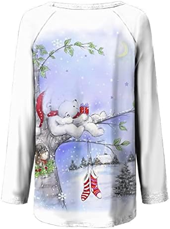 נשים של חג המולד טוניקת חולצות ארוך שרוול עגול צוואר חולצות מקרית רופף בכושר סנטה איש שלג מודפס טי חולצה