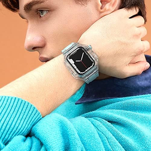 ערכת שינוי שינויים שקופים של Bholsa יוקרה עבור Apple Watch 440 41 ממ ערכת מוד Mod+רצועת גומי לפס שעון אפל