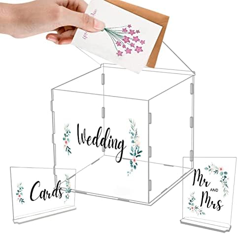 קופסת כרטיסי חתונה אקרילי של AINICHI, קופסת קלפים ברורה לקבלת פנים, תיבת מעטפות חתונה אלגנטית - מחזיק קופסאות