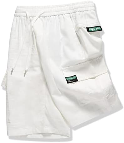 מכנסי מטען לגברים של ymosrh מכנסיים מרובי תיקי עבודה קצרים קיץ פשתן כותנה מכנסיים מזדמנים רופפים מכנסיים