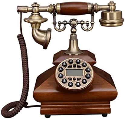 Jgqgb עתיק רטרו טלפון קישוט קווי עץ מוצק, חיוג כפתור עם מזהה מתקשר, שיחות דיבוריות עם תאורה אחורית