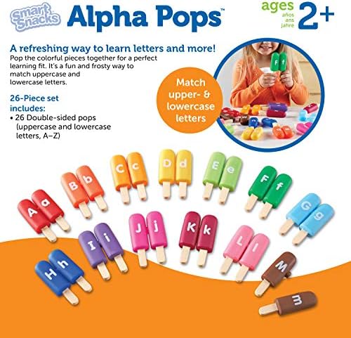 משאבים למידה חטיפים חכמים אלפא פופ, 26 קטעים, גיל 2+, צעצועים לפעוטות, אלפבית פעוטות, למידת