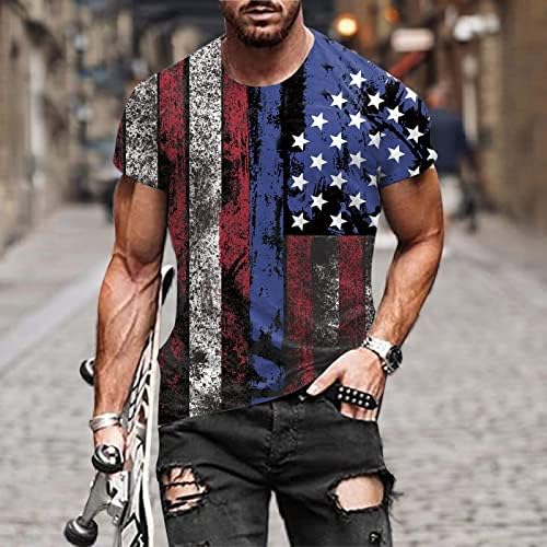 חולצת טריקו של דגל אמריקאי של גברים קיץ קז'ון שרוול קצר דפסים גרפיים