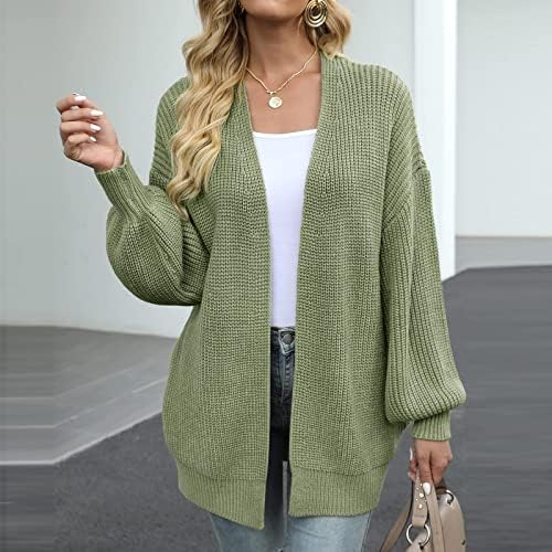 נשים של חזית פתוחה קרדיגן ארוך שרוול לסרוג סתיו חורף סוודר מעיל עם כיס קל משקל מוצק סוודר