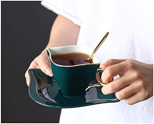 סט כוס קפה ספל עם מחזיק כוס - 6.8 אונקיה לקפה, תה, סט של 4 ספלים ירוקים כהים -ברירת מחדל