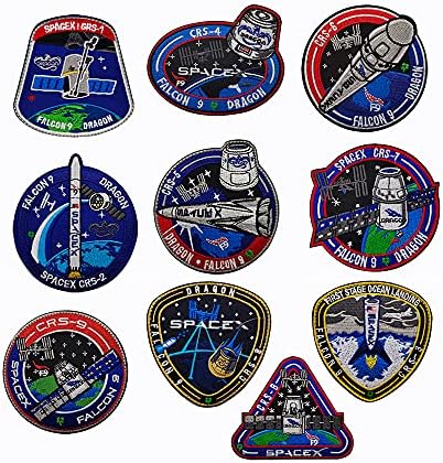 סט של 10 Spacex Crs Falcon 9 Patch Dragon Space Explorer Decalse Tactic צבאי תפור על סמל מעיל סמל כובע