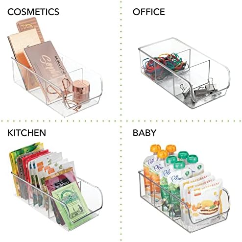 פלסטיק מזון אחסון סל ארגונית עם 3 תאים עבור מטבח ארון, מזווה, מדף, מגירה, מקרר, מקפיא ארגון-מחזיק חטיפים - לין