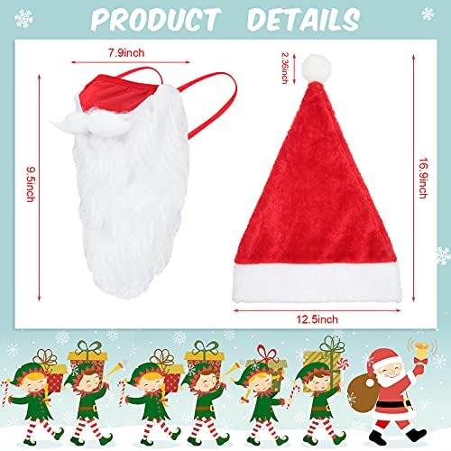 3 סטים חג המולד כובע וסנטה קלאוס זקן מסכת חג המולד כיסויי פנים למבוגרים חג סנטה תלבושות סנטה כובע מצחיק